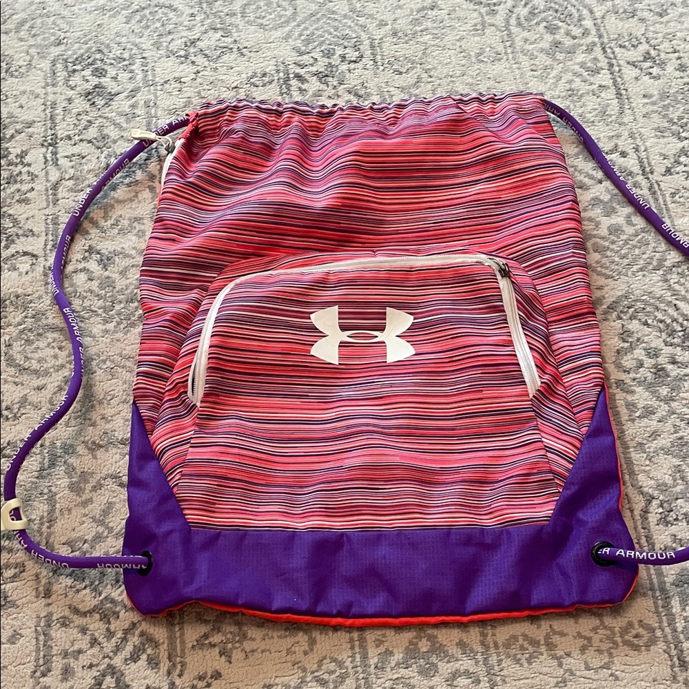 Under Armour Pink and Purple Striped Drawstring Bag